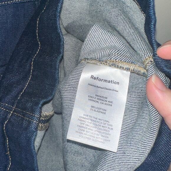 Reformation Joanne Belted Denim Mini Dress Blue Structured Corset Style Size 10 - Picture 6 of 8